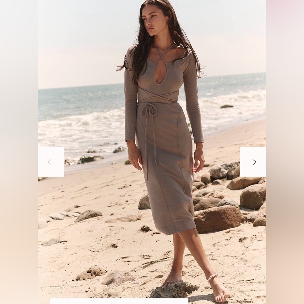 Free People Jillian Midi Wrap Dress Long Sleeve Boho Minimal Lounge Resortwear